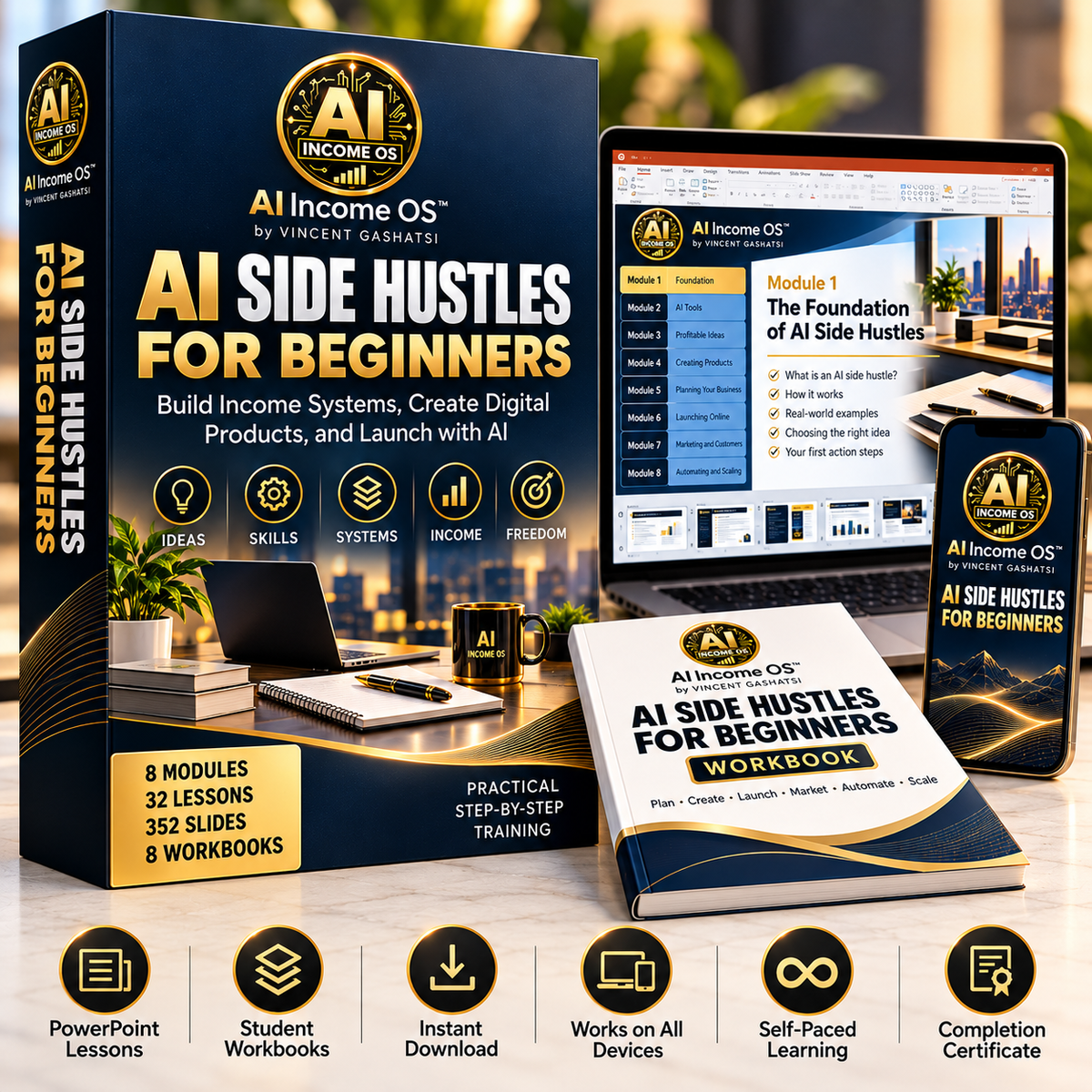 AI Side Hustles for Beginners — Complete Course + Workbooks
